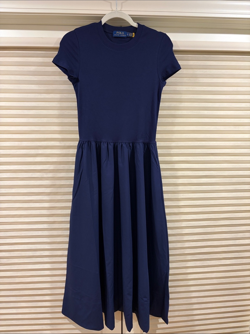 NWOT Ralph Lauren Navy Short-Sleeve Cotton T-shirt Midi Dress, Size S
